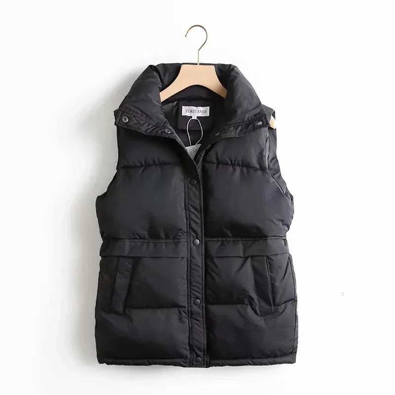 Winter Women Solid Loose Vest Fashion Drawstring Stand Collar Long Vest Jacket Cotton Padded Women Windproof Warm WaistcoatT251129