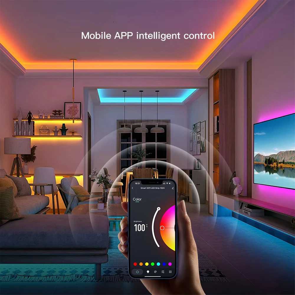 Tuya WiFi COB RGB LED Strip 12V 1m 2m 3m 5m 10m Dimmable Cabinet Bed Room Lighting RF Remote Control for Alexa Google Assistant M251129