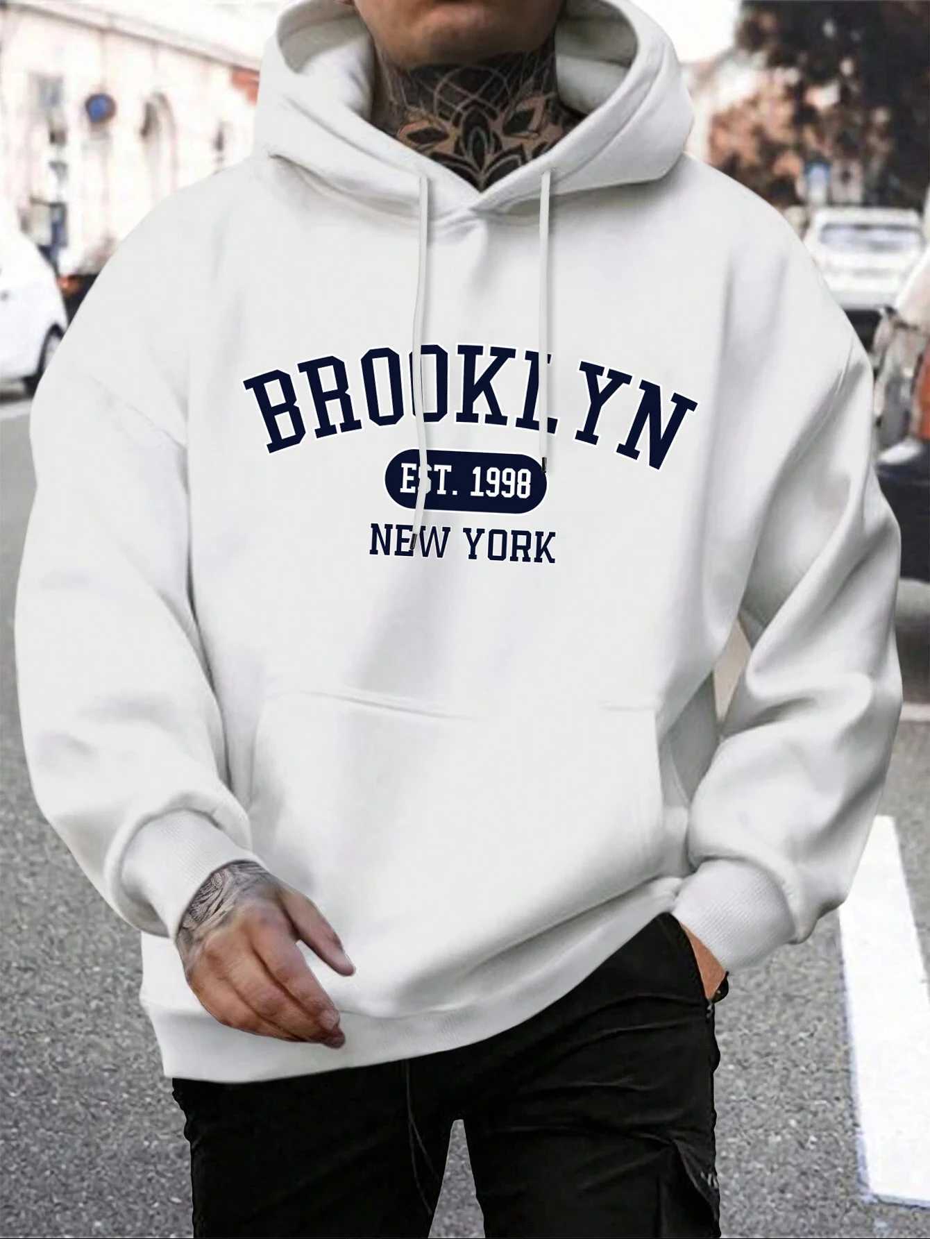 2025 Brooklyn Est Printing Mens Hoodie Harajuku Crewneck Hoodie Fashion Super Big Hoodie Autumn Comfortable Hoodie W250429