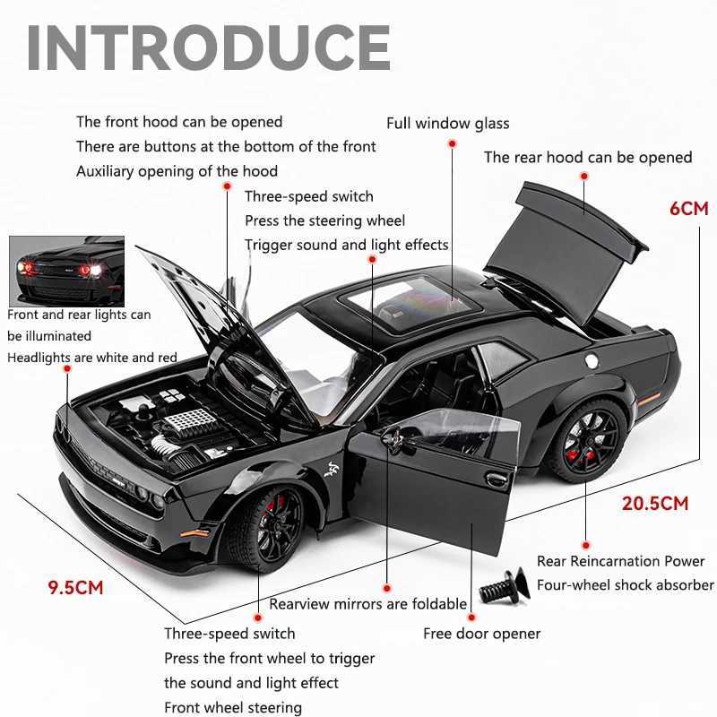 124 Simulated Srt Challenger Alloy Car Model Sound And Light Pull Back Toy Car Metal Sports Car Boys Collection Ornaments Gift J251129