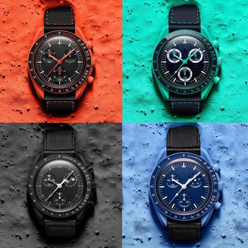 Mens Watch Automatic Quarz Moons Watch Bioceramic Designer Watches High Quality Water Proof Luminous Chronograph Leather Strap Wristwatches With Box