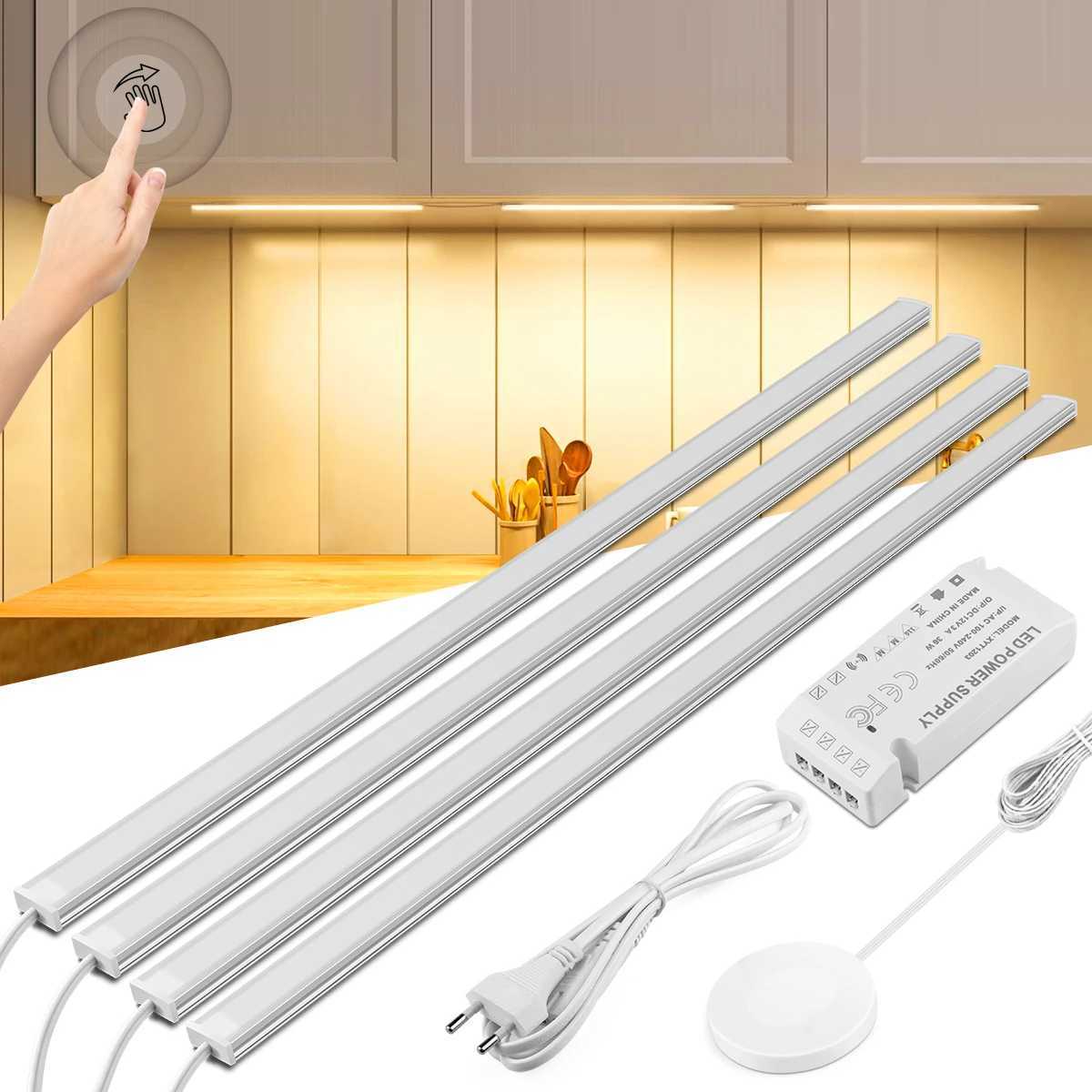 1-6Pcs Kitchen LED Under Cabinet Light Penetrable Wood Hand Scan Motion Sensor Touch Switch Dimmable Bathroom Bar Night Lamp M251129