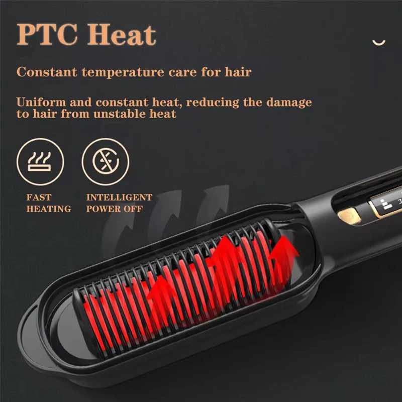 Portable 2 in 1 Hair Straightener Comb Flat Iron Hot Comb Ceramic Negative Ion Hair Straightener Brush for Home SalonT251129