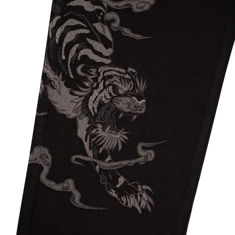 Derschutze Series Yakuza Black Jeans Y2K Retro Washed Wide Leg Pants Fashionable Printed Leather Gothic Baggy Low Unisex Jeans 251128