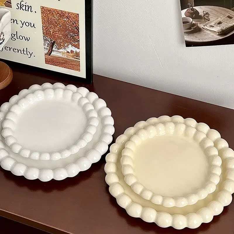 Luxury Ins Ceramic Plate Bead Ordering Plate Milk Whisper Korean Wind Bead Edge Dessert Plate Breakfast Dish He Tableware Y251129