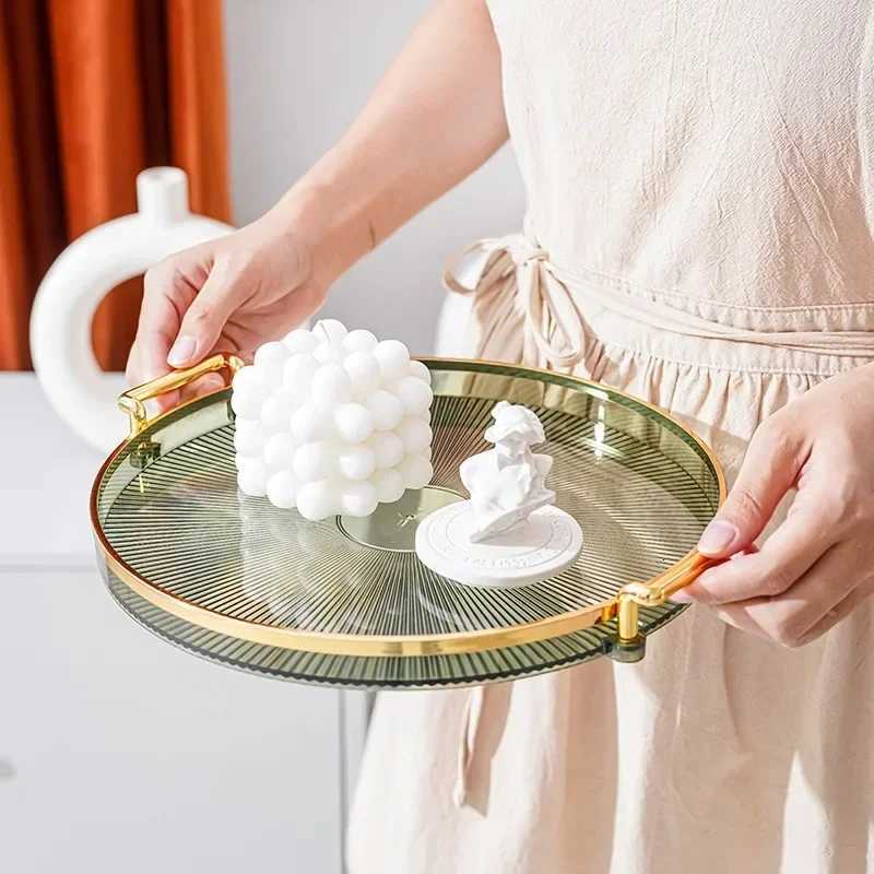 Round Storage Tray Home Living Room Coffee Table Tea Cup Storage Plate Acrylic Tray Aromatherapy Organizer Tray Home Decor Y251129