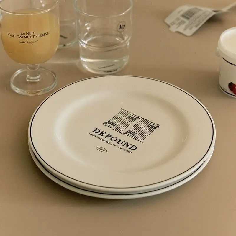 Luxury Korean Instagram Bloggers Plate French Letter Disk Toast Bagel Plate Fruit Dessert Cake Plate Italian Noodle Dish Korean Style Y251129