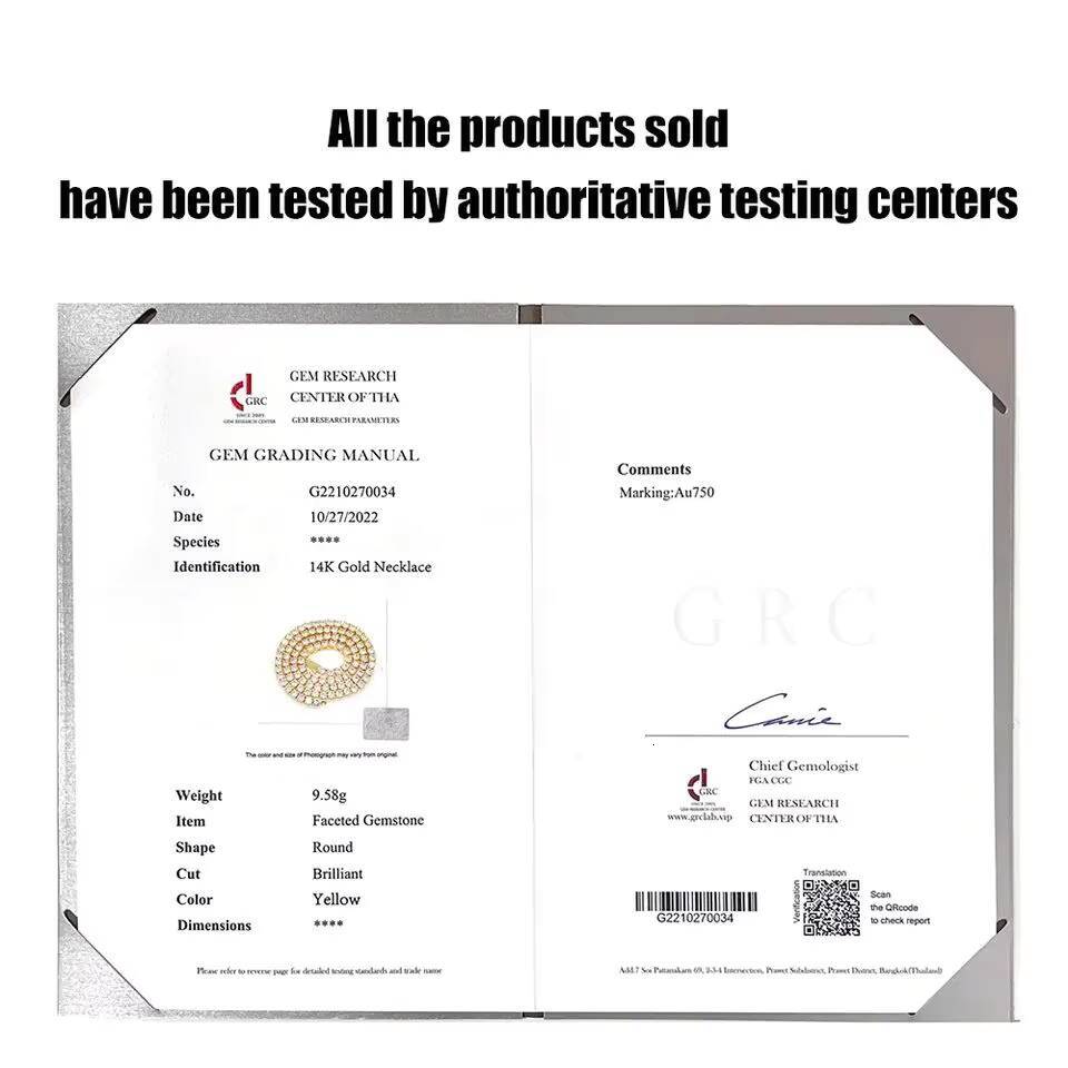 10K 14K 18K Solid Gold Diamond Test Past VVS Moissanite Tennis Bracelet Hot Sale Round Brilliant Cut Moissanite Tennis Chain