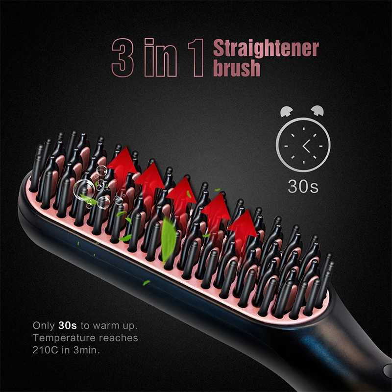 Professional Hair Straightener Comb Portable 2-In-1 Electric Hair Comb Straightener Fast Heating Mini Beard Comb Styling ToolsT251129