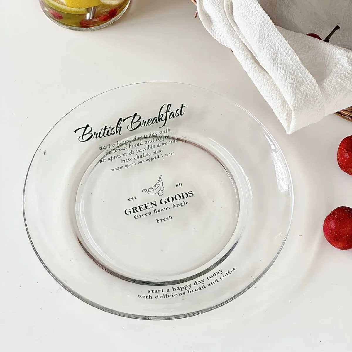 Luxury Transparent Plate Simple Letter Dessert Plates Fashion Household Fruit Bread Dish Nordic Kitchen Circar Flat Plate Y251129