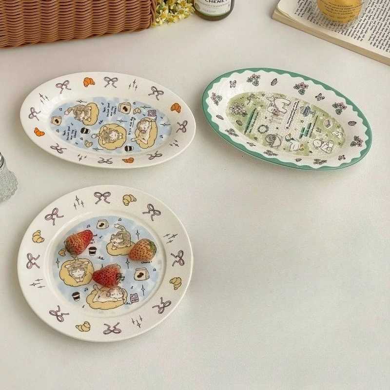 Luxury Cake Plate Exquisite and Cute Tableware Beautif Cartoon Plate Ceramic Oval Dessert Plate Y251129