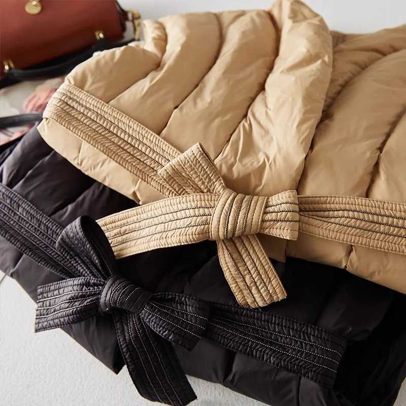 Womens 90 White Duck Down Fall/Winter New V-neck Belt Down Vest Lightweight Warm Fashion Korean Womens JacketT251129