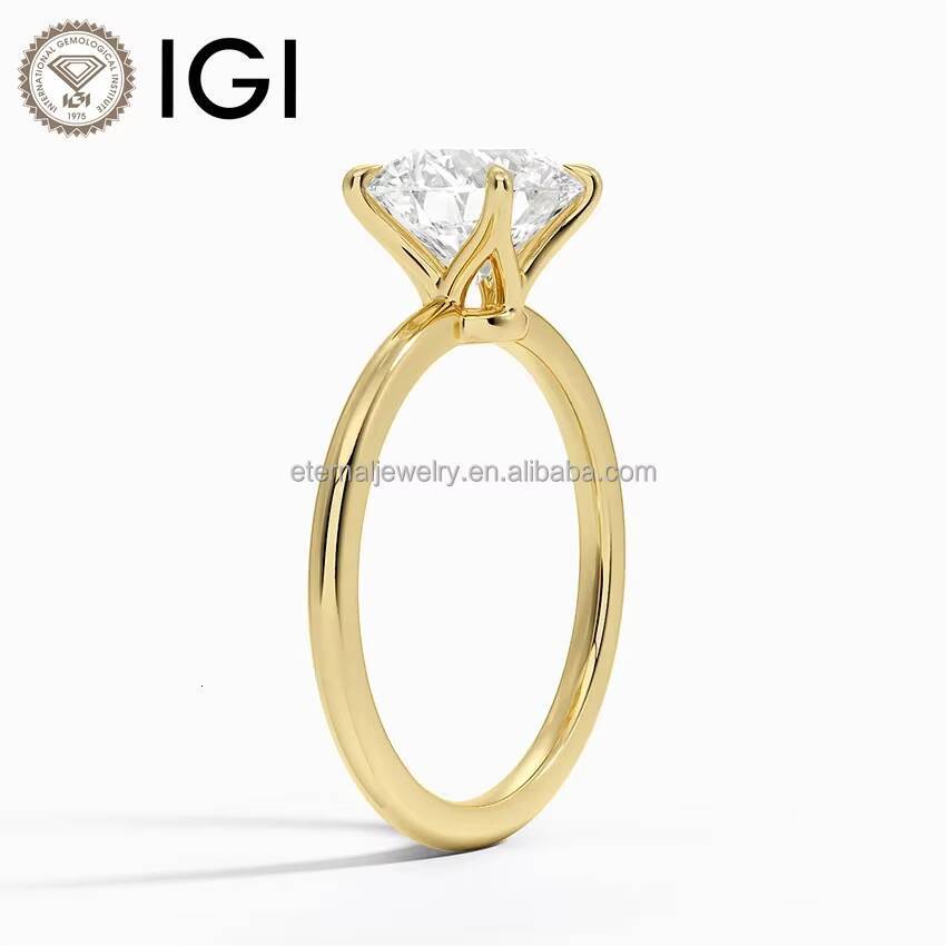 CVD/HPHT VVS/VS Round Cut IGI Laboratory Grown Diamond 9K 10K 14K 18K Solid Gold 1ct 15ct 2ct Solitaire Engagement Ring