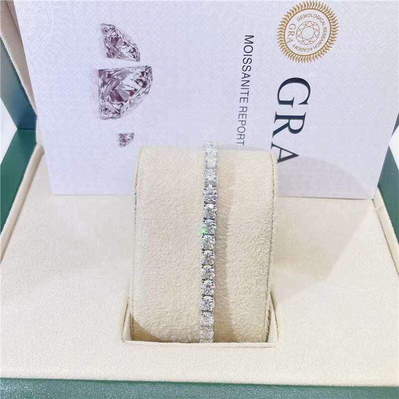 6.5MM Round VVS Moissanite 9 Inches Iced Out Moissanite Diamond Mens 18K Solid Gold Tennis Chain Bracelet With Certificate