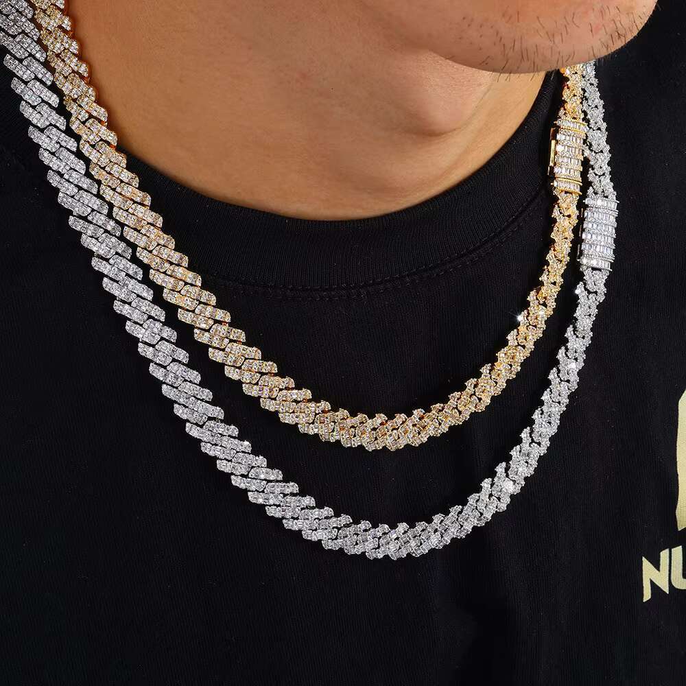 NUOYA 10mm Bling Diamond Cuban Link Chain Necklace Micro Prave Iced Baguette Zircon Custom Cuban Chain Hip Hop Jewelry