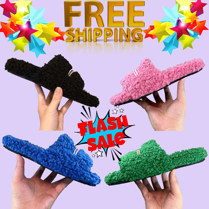 Women Fur Slides Furry Slippers Designer Mules Fall Winter Homewear Slide Men Footwear Paris Luxury Comfortable Fuzzy Flip Flop Fluffy Wool size 35-45 free shipping