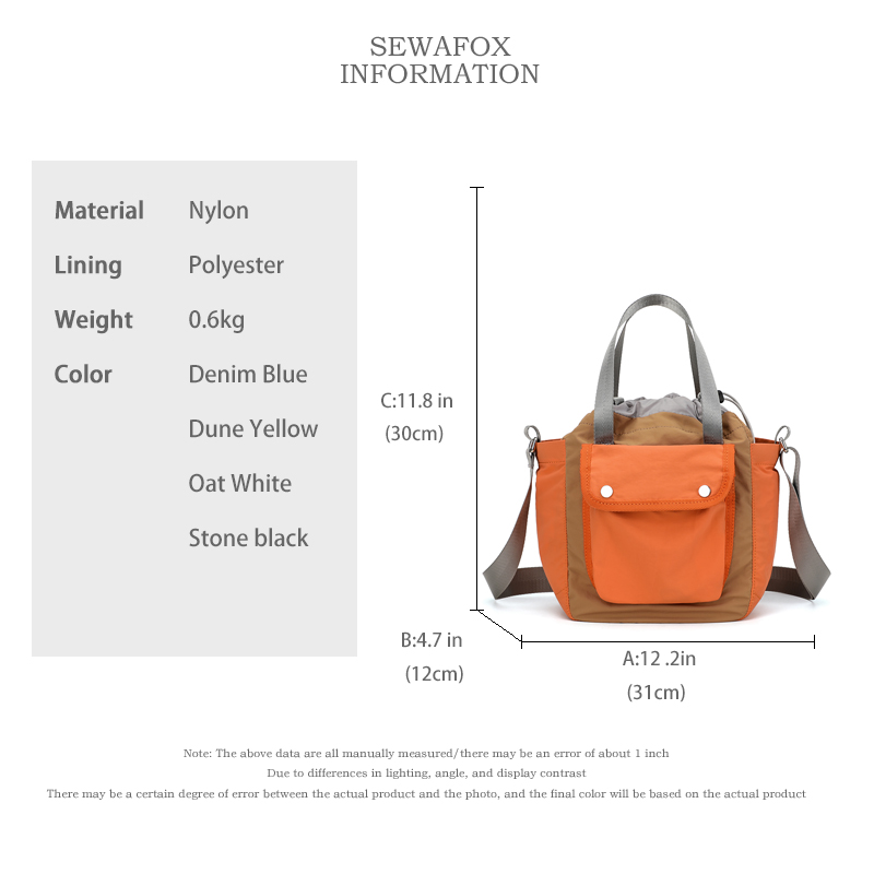 Sewafox Unisex Casual Crossbody Bag Lightweight Bucket Bag for Commuting Stylish and Versatile Shoulder Bag Nylon Tote Bag