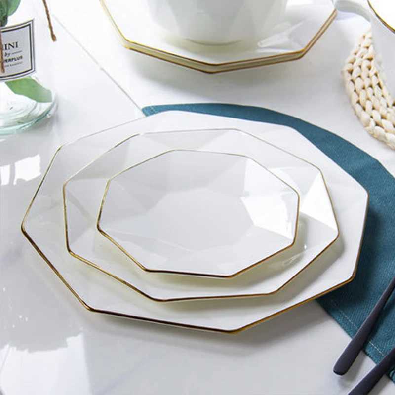 Luxury Phn Penh Creative Octagonal Steak Flat Plate Light Luxury Bone Tableware Western Dinner Plate Household Dinner Plates Y251129