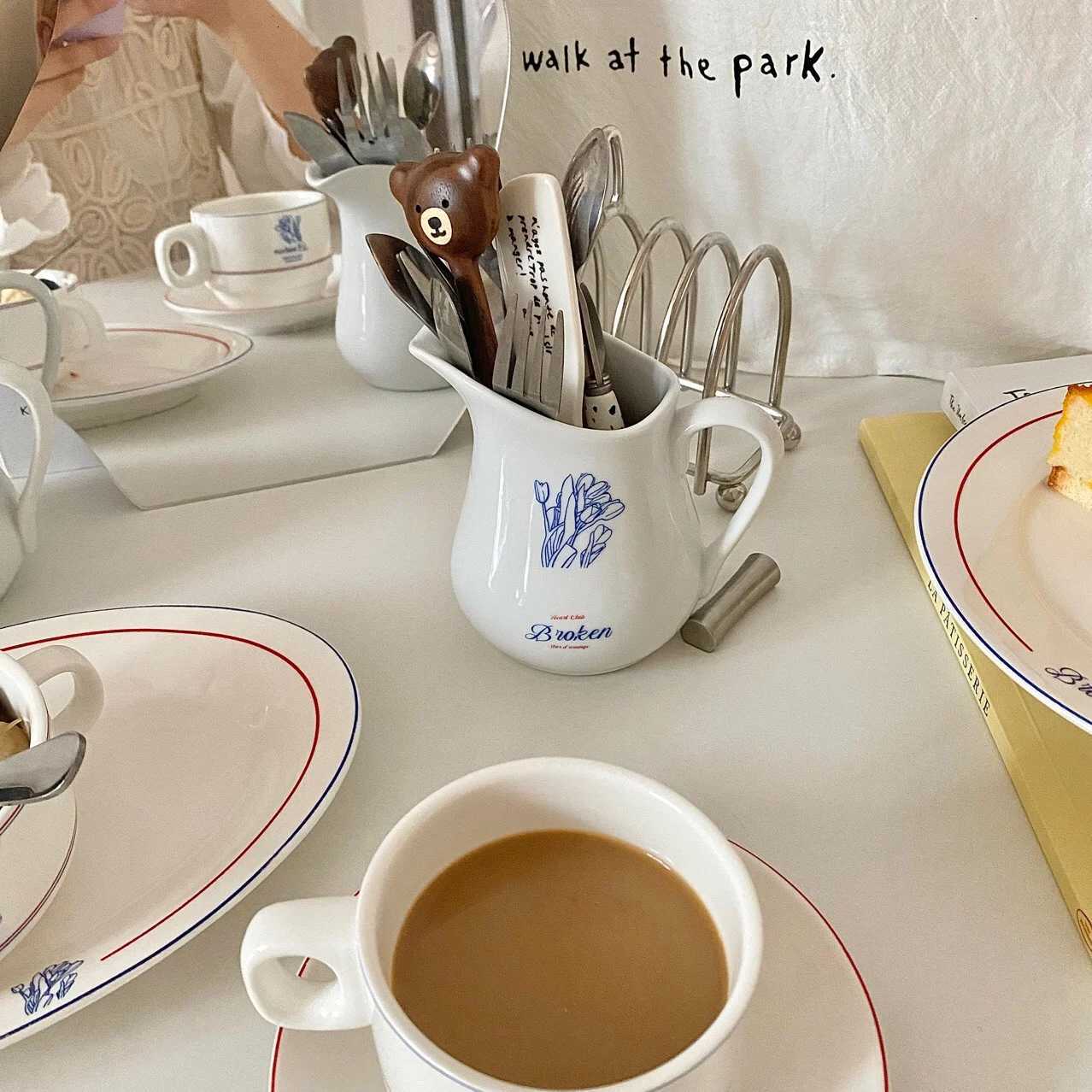 Luxury Ins Style Flower Pattern Set Cup Saucer Simple Restaurant Coffee Ceramic Cup High Quality Daily Household Latte Milk Pot Y251129