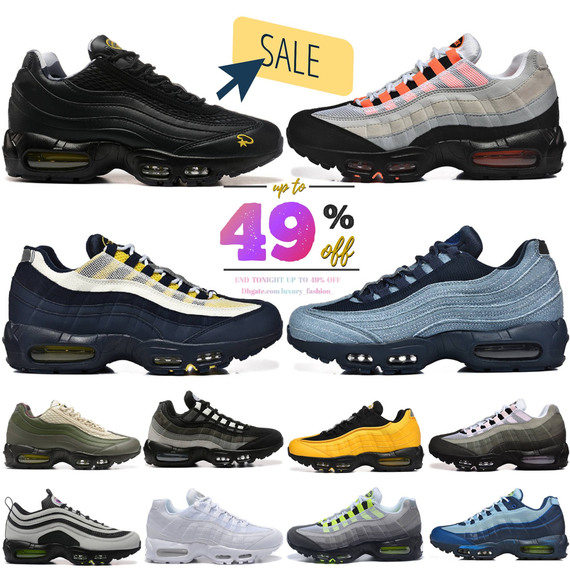 Top Mens 95 95s Neon Running Shoes Triple Black White Silver Tour Yellow Aegean Storm Sequoia Pink Beam Cool Grey Olive Midnight Navy Men Trainers Sports Sneakers 40-46