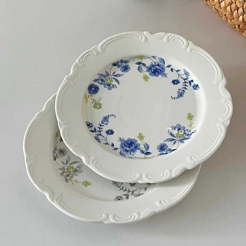 Luxury French Floral Serving Plate Vintage Ceramic Household Dishs High-end Breakfast Tray Exquisite Dessert Western Dish Plates Y251129