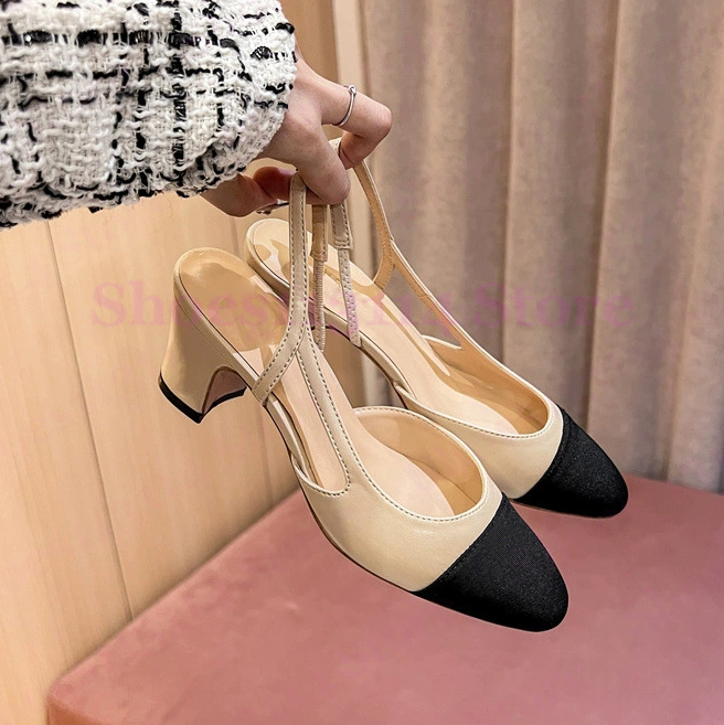 Dress shoes luxury designer fashion chunky heel slingbacks sandals for women ballet flat boat shoe apricot sole french low flat genuine leather