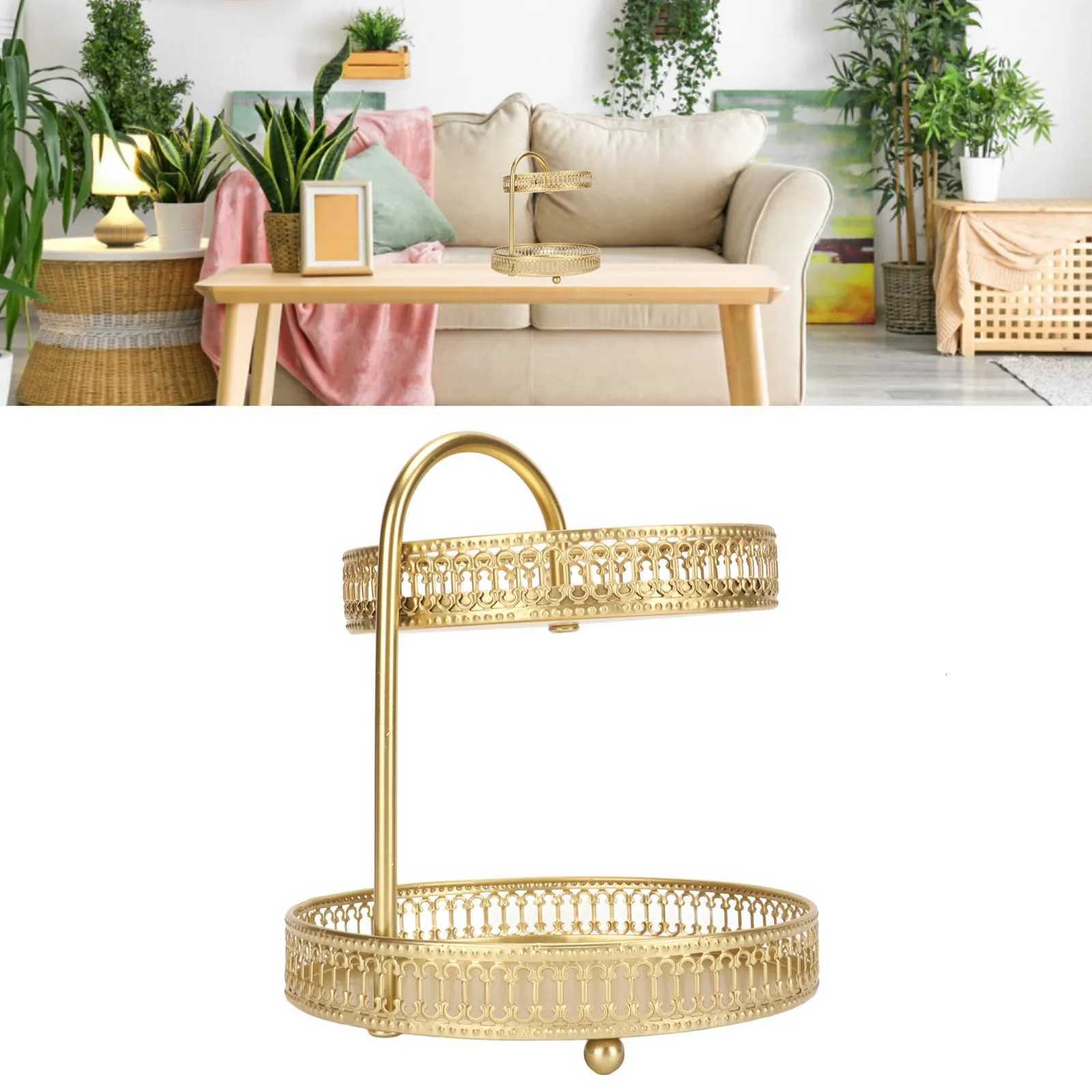2 Tier Fruit Tray Gold Elegant Large Capacity Decorative Multi Purpose Cupcake Stand for Home Party Kitchen 2 Tiered Tray Y251129