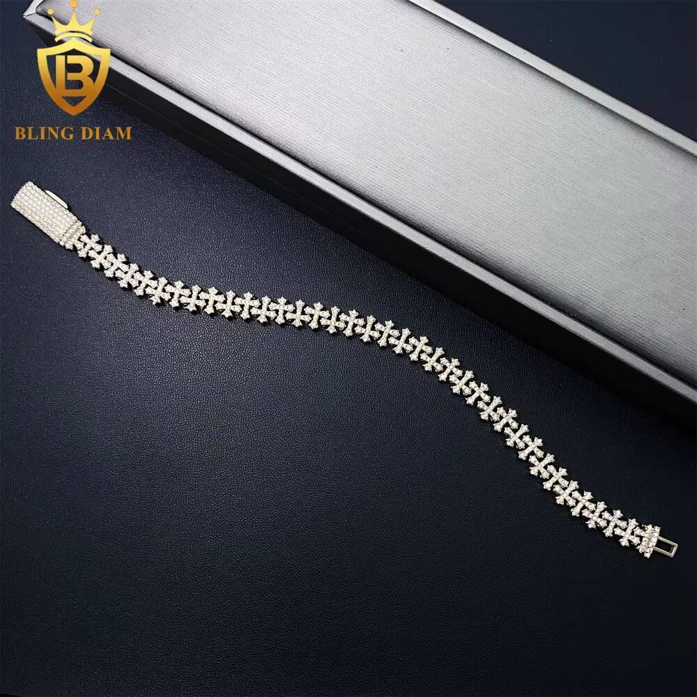 85mm Hip Hop Cuban Link Chains 925 Sterling Silver VVS Moissanite Iced Out Diamond Cross Bracelet Necklace