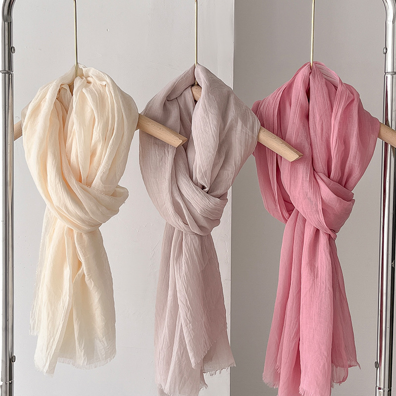 K572 Thin women's desert shawl color winning cotton and linen beige versatile scarf Xinjiang travel sunscreen scarf