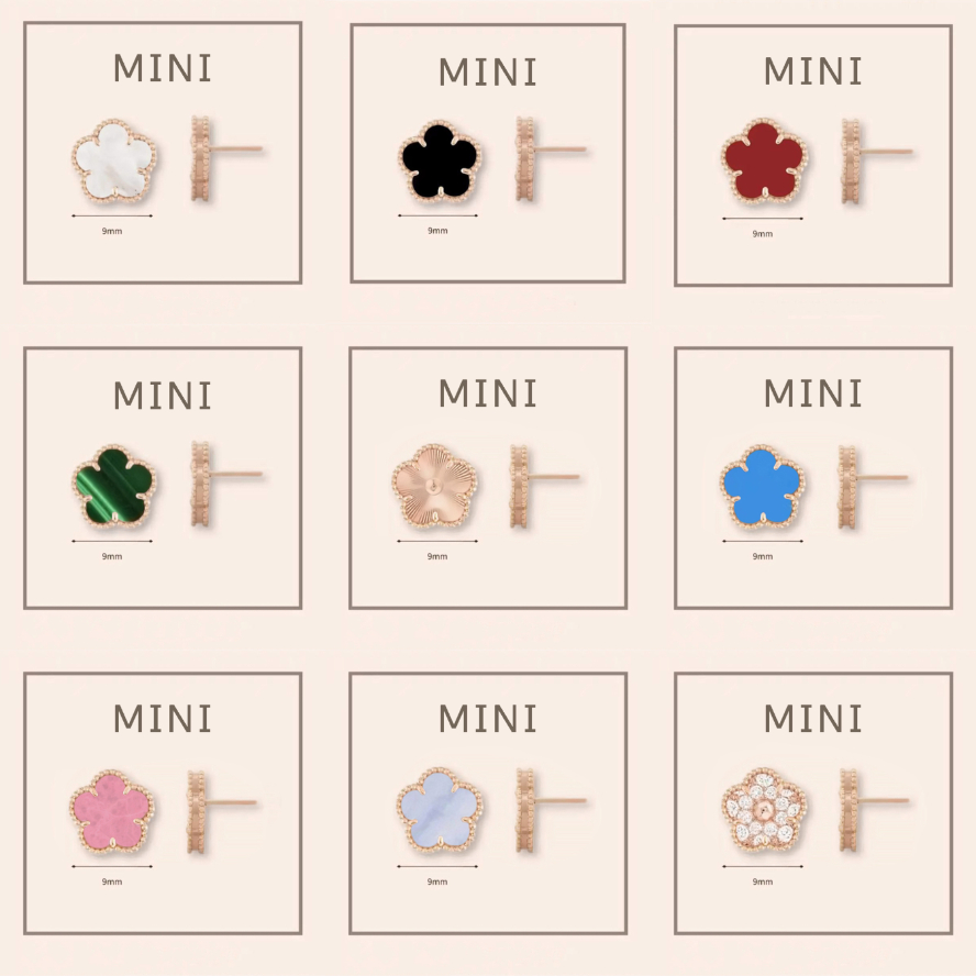 earrings designer gold jewelry designer earrings for woman Classic 9mm Rose Gold Plated Mini clover earrings Turquoise diamond Green pearl earrings gifts for lady