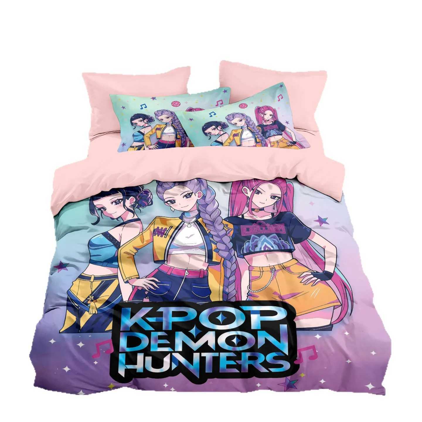 3pcs Kpop Demon Hunters Theme Duvet Cover Set EU Single Size Bedding Sets Quilt Cover Duvet Cover for Kids Adults k pop Huntrix W251128