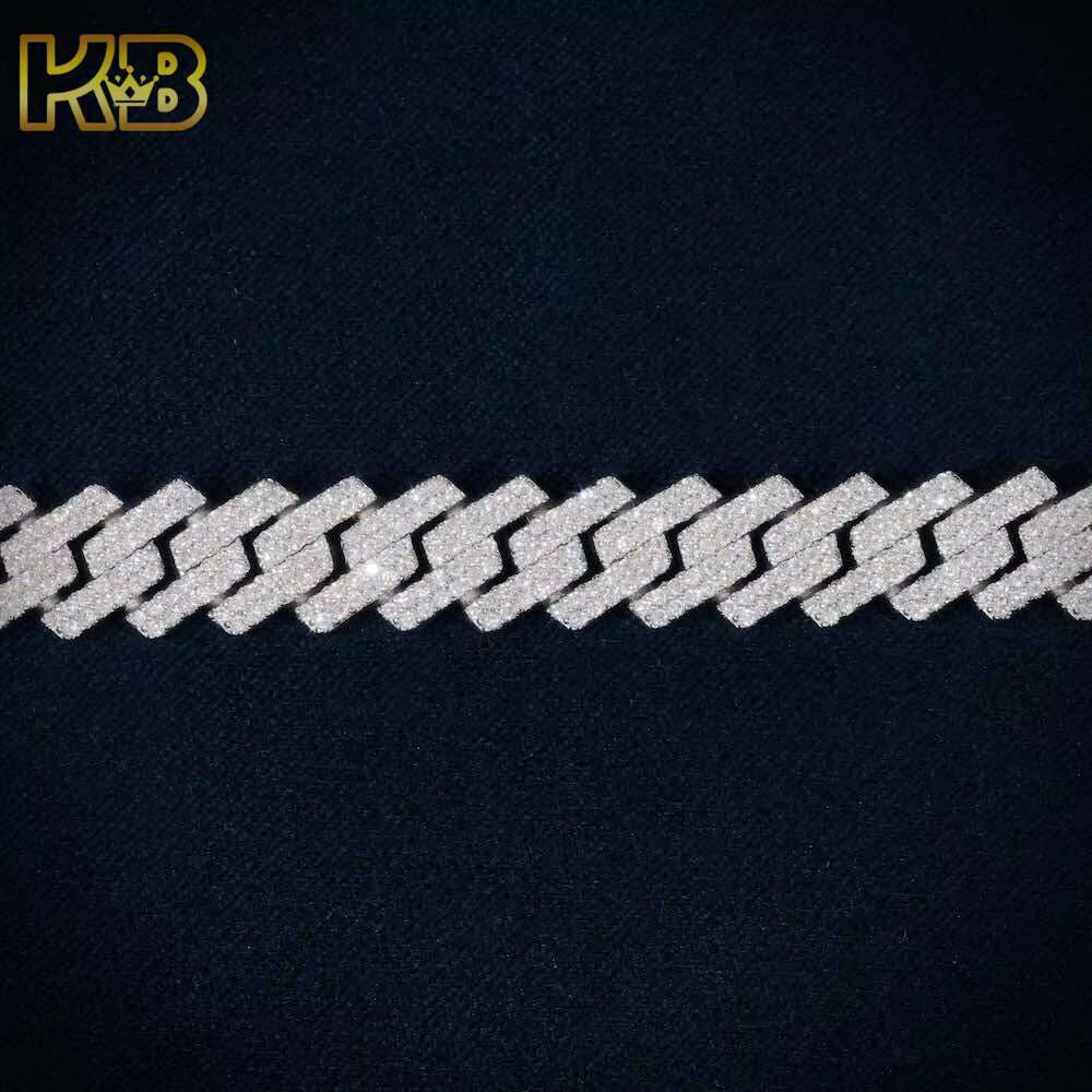 Sier Moissanite Cuban Link Chain Iced-Out Hip-Hop Necklace for Men Dia-Cut Bling Streetwear Jewelry