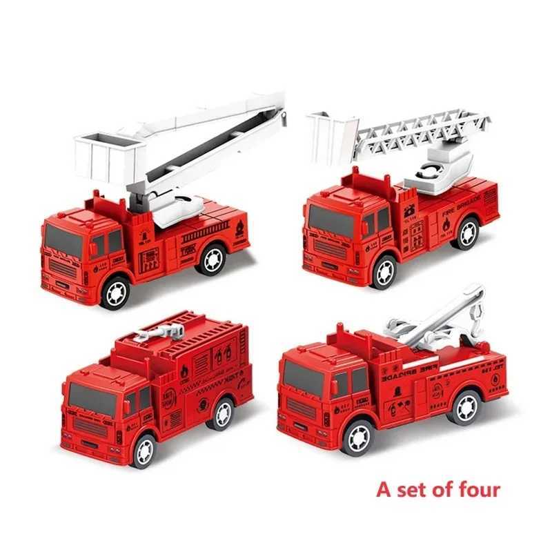 4 Pcs Small Rebound Truck for Children Pull Back Ladder Fire Fighting Toy Car Model Educational Cars J251129