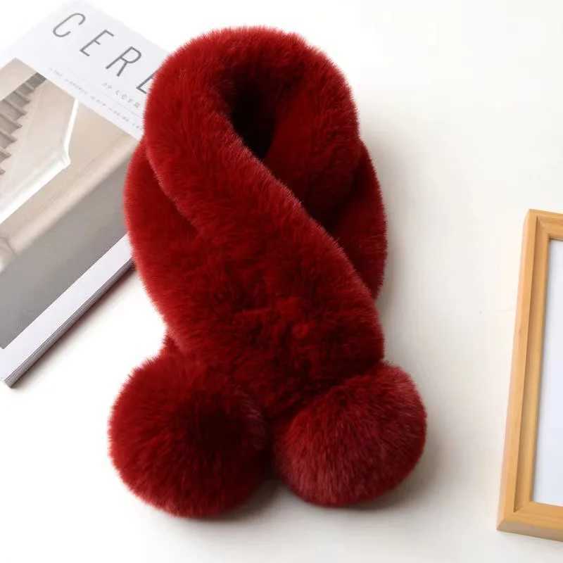 Rabbit Fur Scarf Women Winter Warm Soft Furry Scarves Casual Female Lady Outdoor Neck Warmer Collar Snood Gifts for Her 70cmJ251129