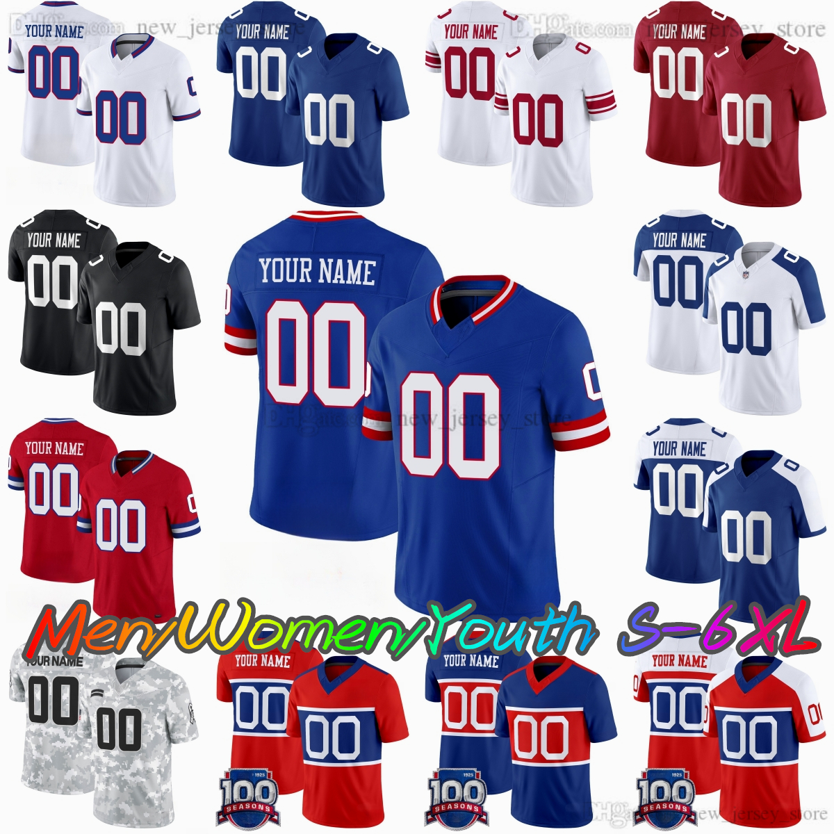 2025 Draft Custom S-6XL 9 Abdul Carter Football Jersey 1 Malik Nabers Jaxson Dart 5 Kayvon Thibodeaux 3 Russell Wilson 29 Tyrone Tracy Jr. Deonte Banks Stitched jerseys