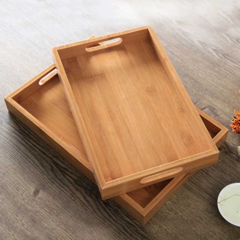 Wide Bamboo Organizer Tray Storage Bin with Handles for Cutlery Serving Spoons Cooking Utensils Teapot Teacup Y251129