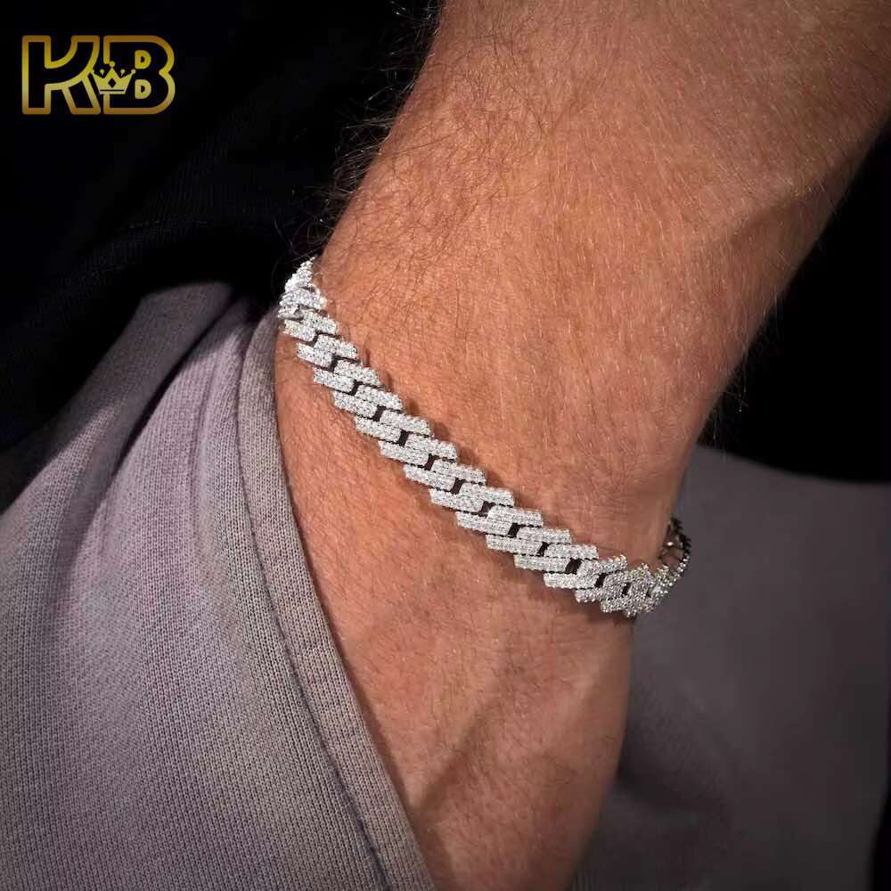 Sier Moissanite Cuban Link Chain Iced-Out Hip-Hop Necklace for Men Dia-Cut Bling Streetwear Jewelry