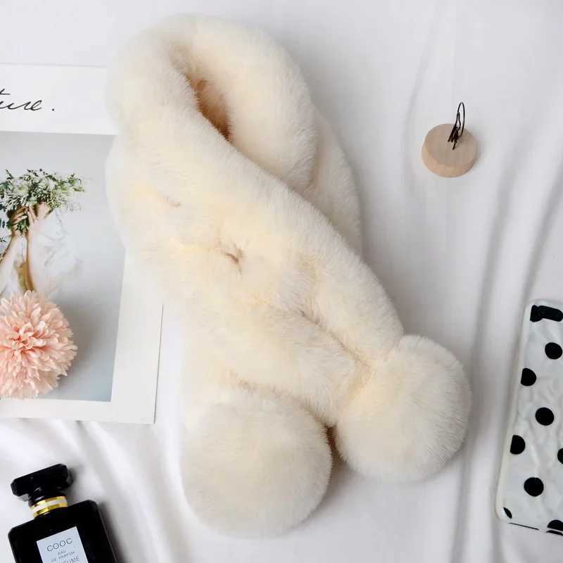 Women Fashion Autumn and Winter Newest Warm Scarf Fur Rabbit Plush Thick Scarf Solid Color Fur Ball Cross Clothes AccessoriesJ251129