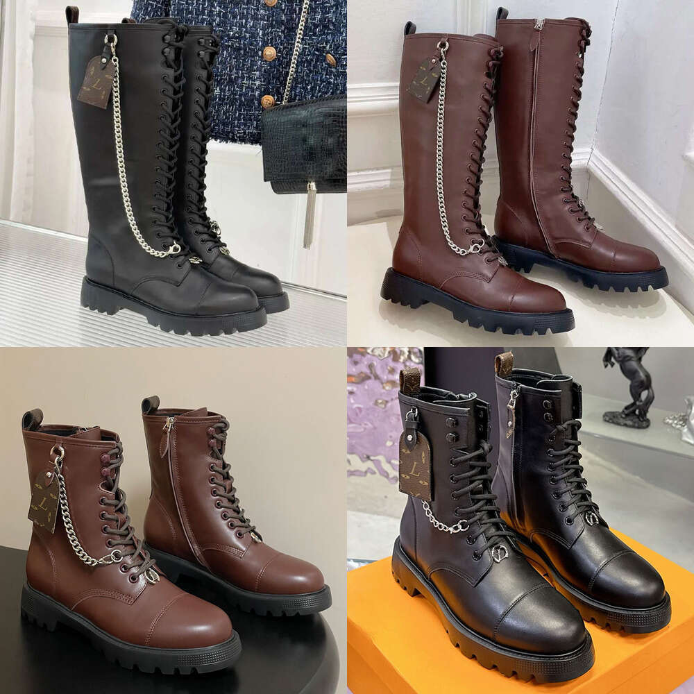 Women Side Zipper Winter Ankle boots Ladies fashion Motorcycle Martin Boots knight boots Designer shoe woman Leather round toes laced flat ankle boot long booties