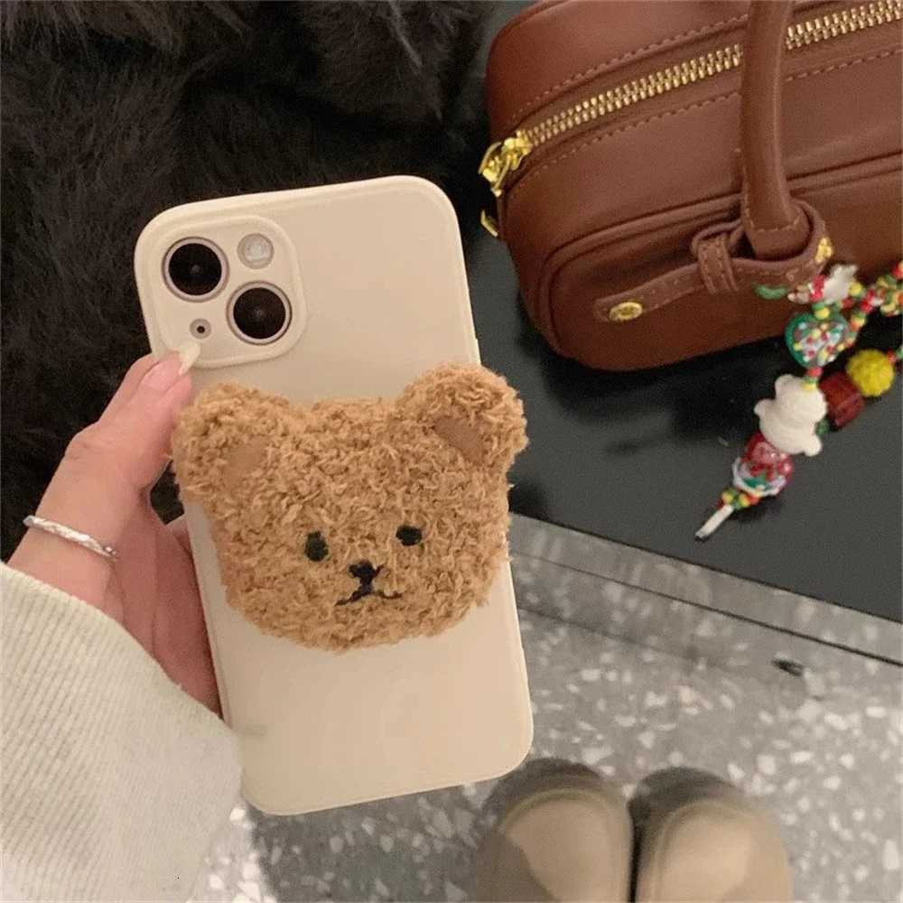 Korea 3D Cute W Plush Bear for Magnetic Phone Griptok Grip Tok Stand for IPhone Wireless Charging Holder Bracket Ring Y251129