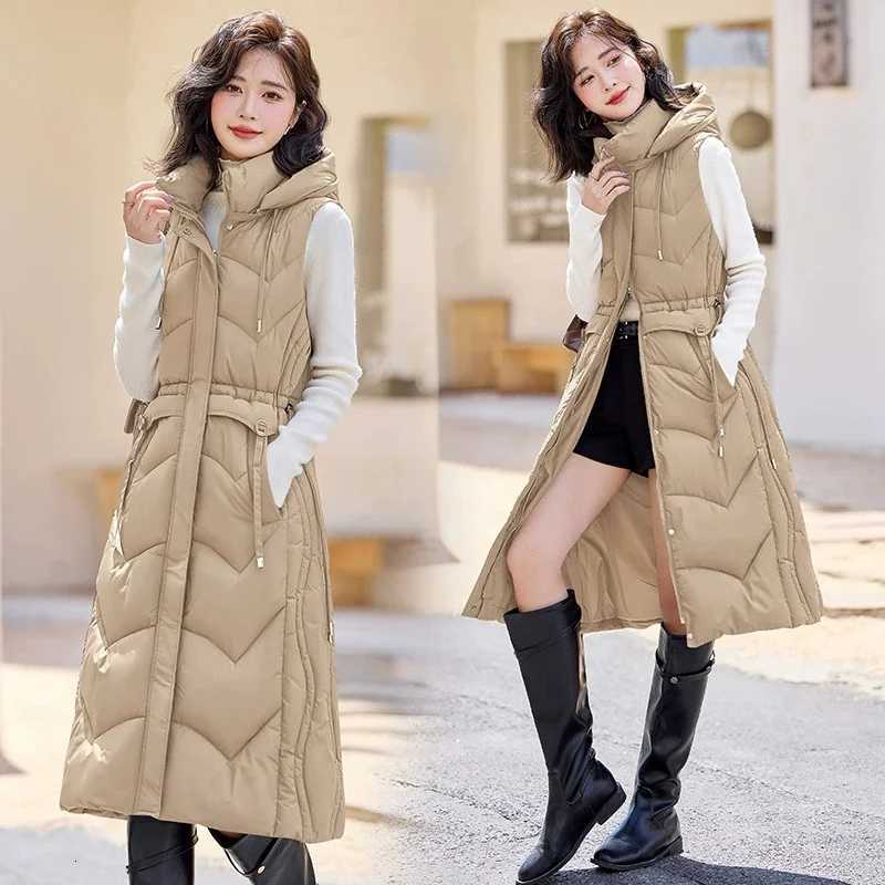 Autumn Winter Women Sleeveless Waistcoat Warm Puffer Jacket Ultra Light Mid Long Down Cotton Vest New Female Outwear Casual TopsT251129