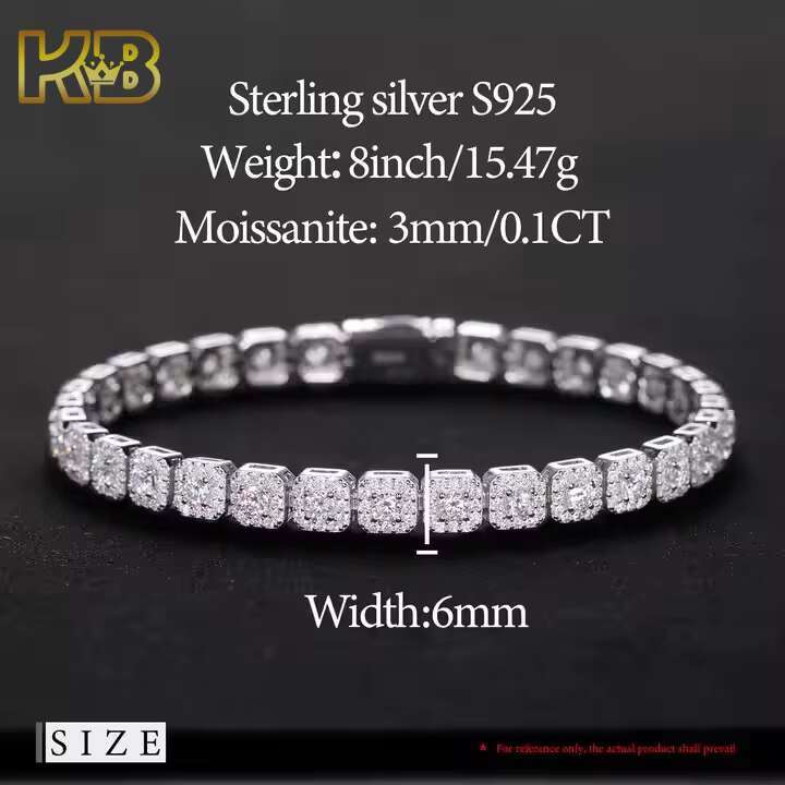 6mm Moissanite Tennis Bracelet for Men 925 Sterling Silver Plated Sparkling Halo Hip Hop Jewelry Wedding Anniversary Gift