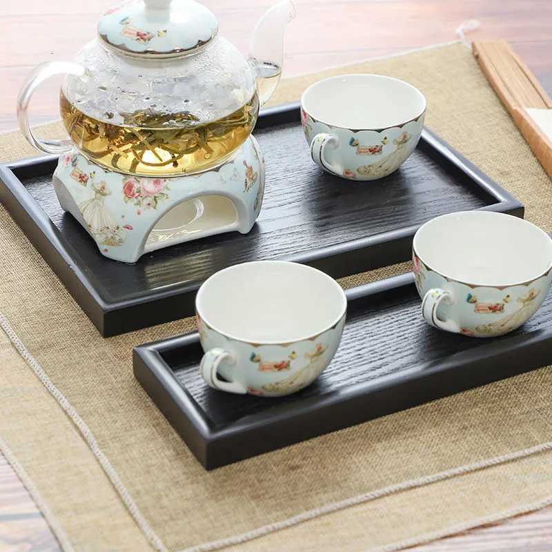Black Wooden Tray Rectangular Solid Wood Flat Tray Restaurant Dessert Coffee Tray Household Tea Tray Trays Decorative Y251129