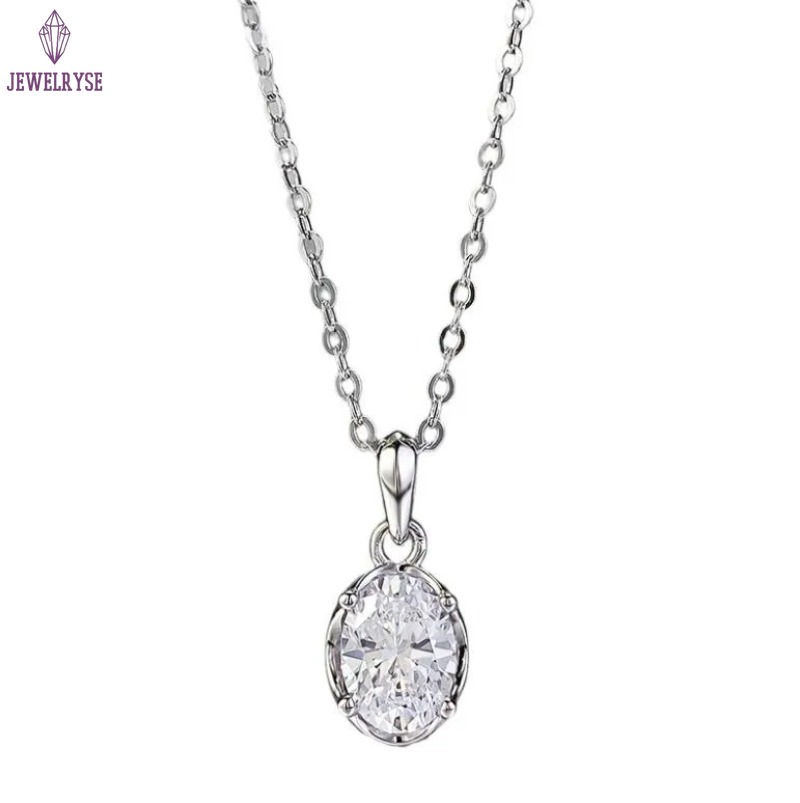 Fine Jewelry Oval Pendant Simple Real 925 Sterling Silver White Moissanite Diamond Party Elegant Party Women Clavicle Beach Necklace
