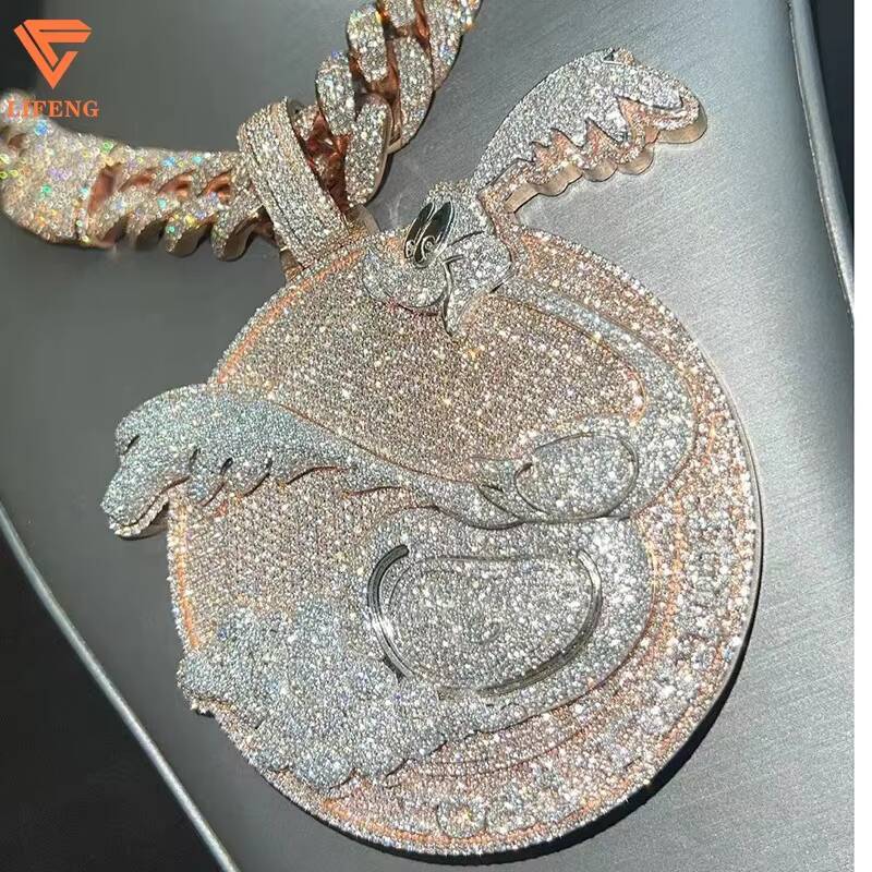 3inch Solid 925 Silver Round Plate Custom Pendant Moissanite Diamond Angel With Money Bag Hip Hop Iced Out Pendant for Chain