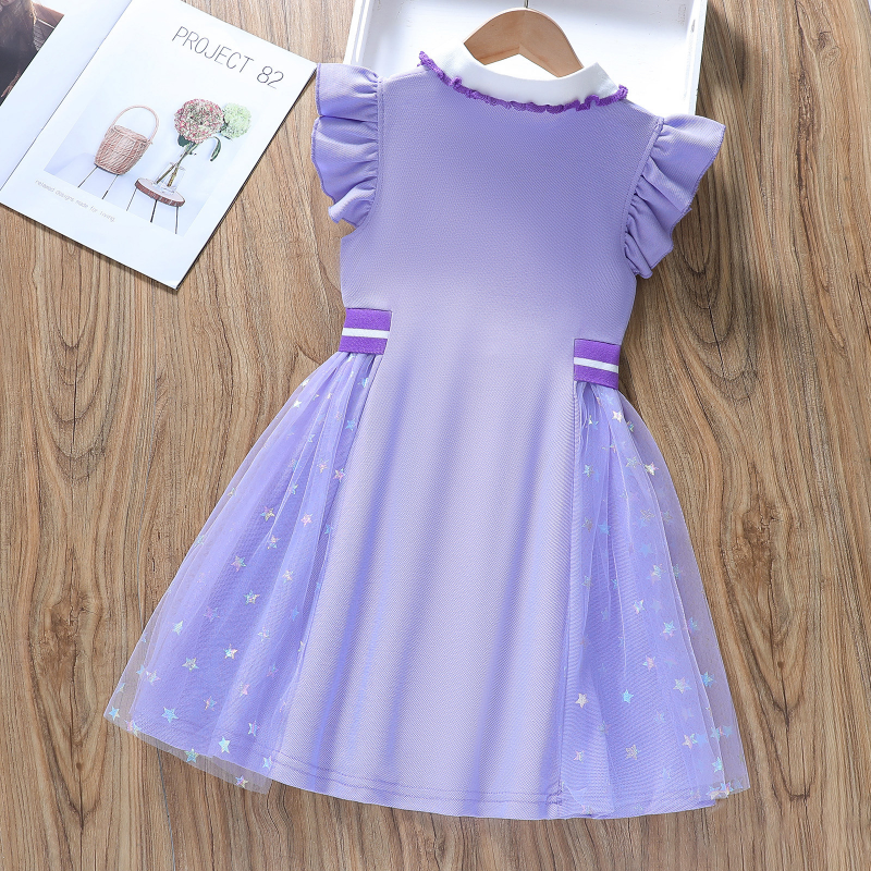 Disney baby short-sleeved dress princess dress beach dress birthday party outfit dress summer children's princess outfit Elsa short-sleeved dress