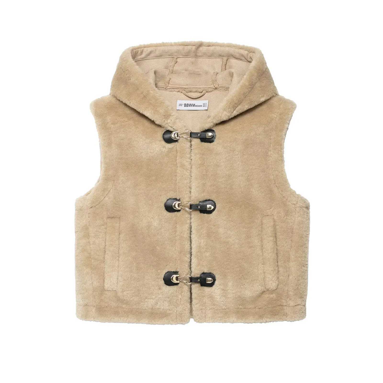 Winter New Artificial Leather Hooded Vest Jacket Women Causal Single Breasted Vest Coat 2025 Female Thick Overcoat StreetwearT251129