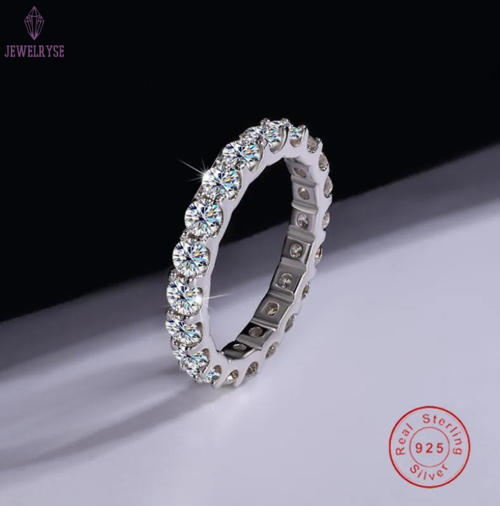 Sparkling Gorgeous Handmade Full Round Cut Moissanite Diamond Gemstones Wedding Rings Pure 100% 925 Sterling Silver Party Eternity Women Band Ring Gif