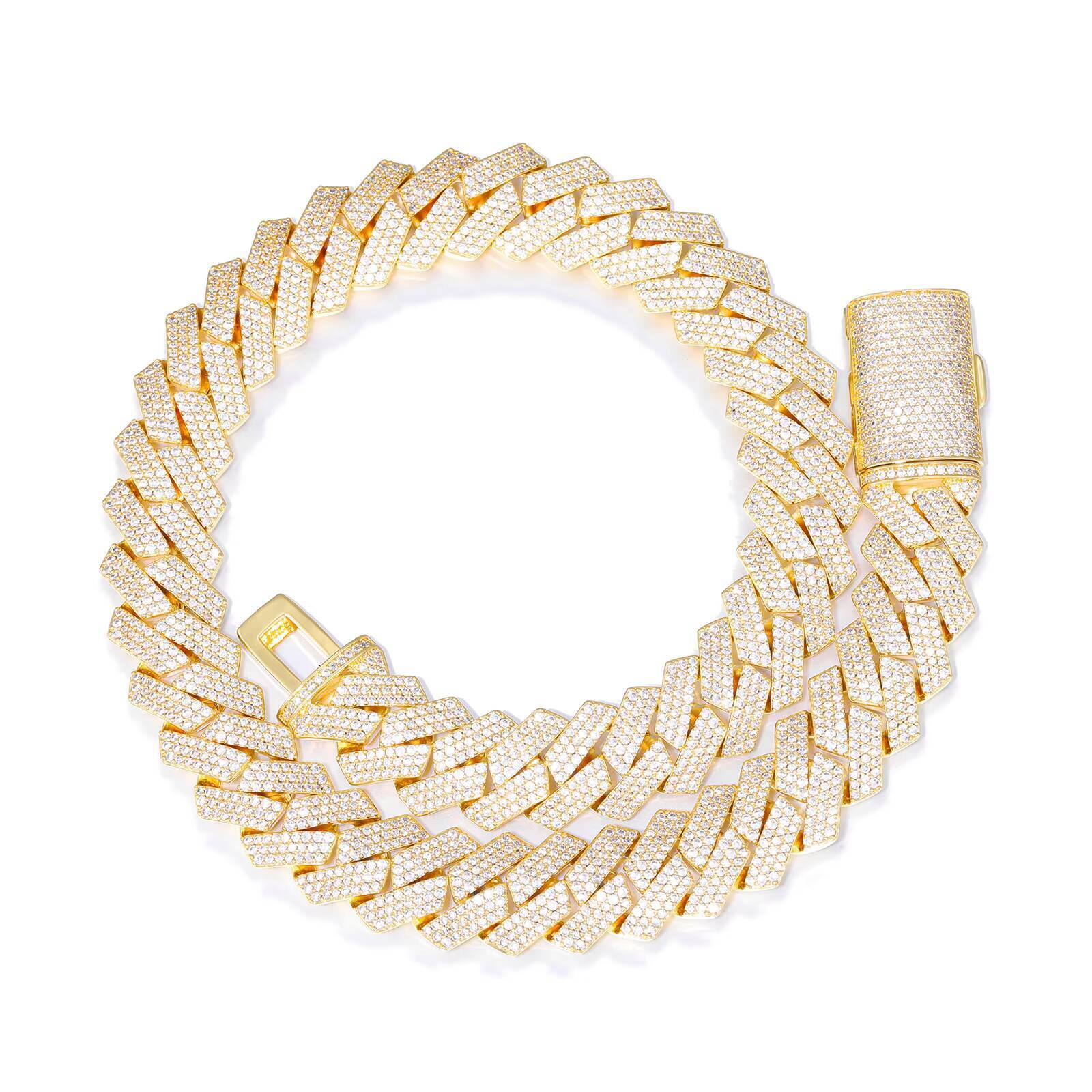 18mm Triple Row Diamond Shaped Cuban Link Chain Micro Paved CZ Wholesale Hip Hop Iced Out Necklace for Men Brass