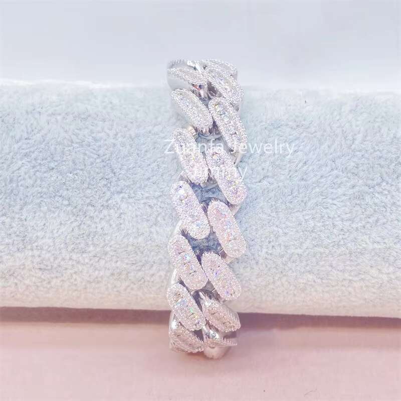 Iced Out New Design 15mm 3 Row HipHop Style Shining VVS Moissanite Diamond Cuban Link Bracelets Mens